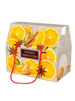 Коробка бумажная для конфет КЕЙС Апельсинка шнурки-ручки